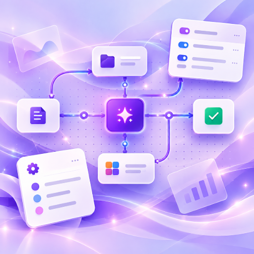 A visual workflow connecting notes, an AI assistant, and tasks